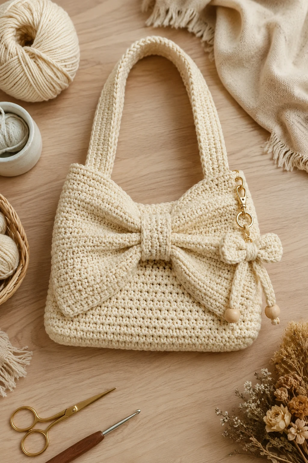 Bow Bag With Detachable Charm — crochet bow bag style outfit