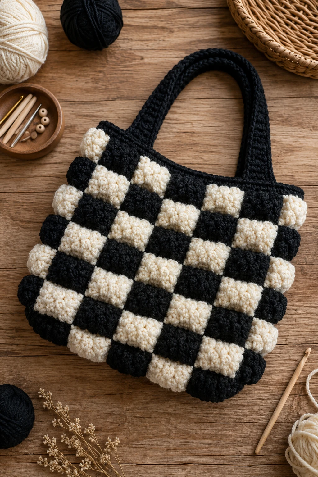 Checkerboard Bubble Bag — crochet bubble bag style outfit