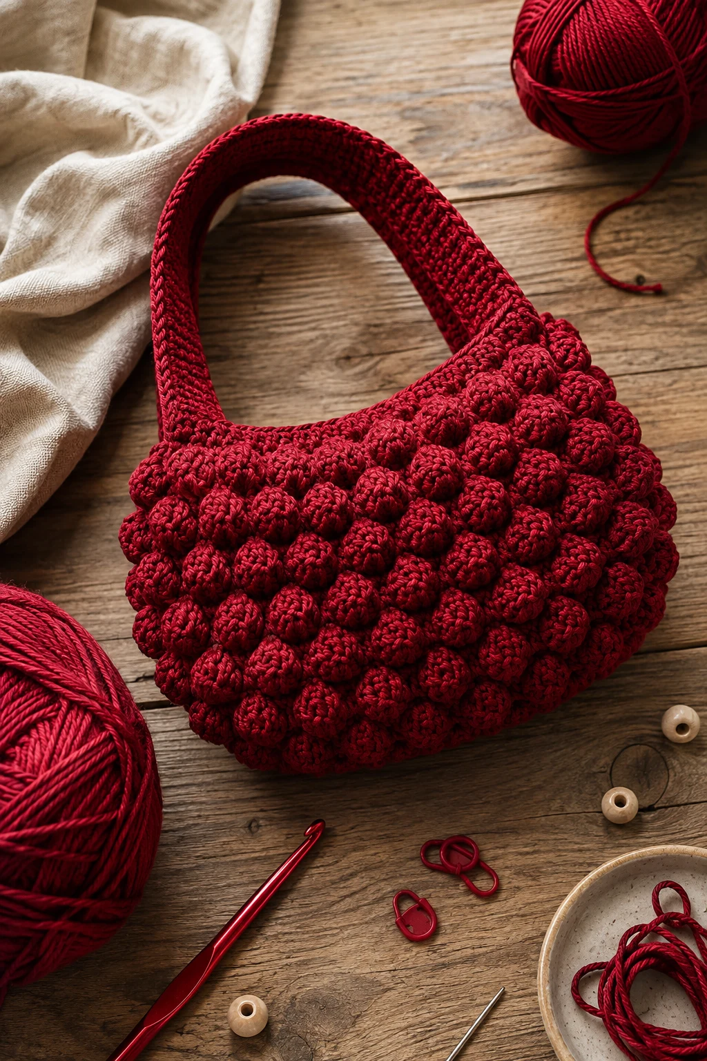 Cherry Red Date-Night Bubble Bag — crochet bubble bag style outfit