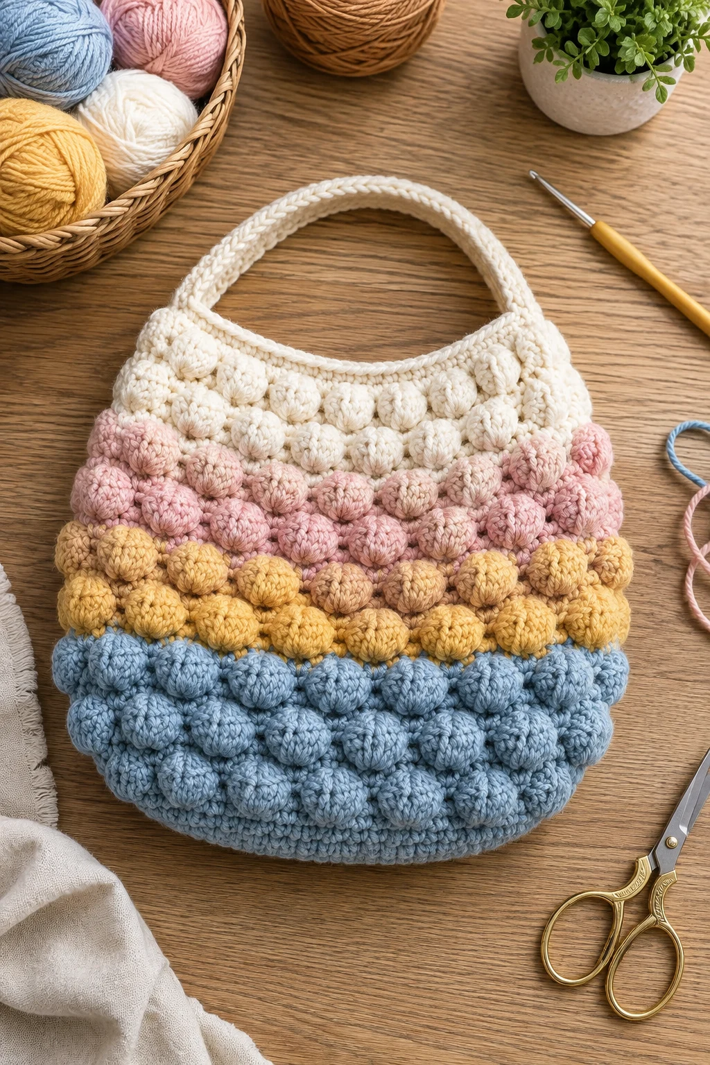 Color-Blocked Crochet Bubble Bag — crochet bubble bag style outfit