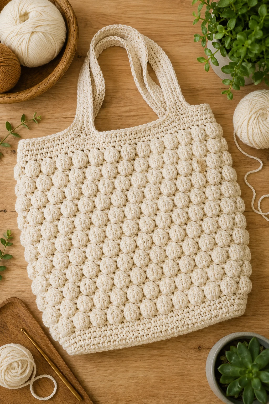 Oversized Bubble Market Tote — crochet bubble bag style outfit