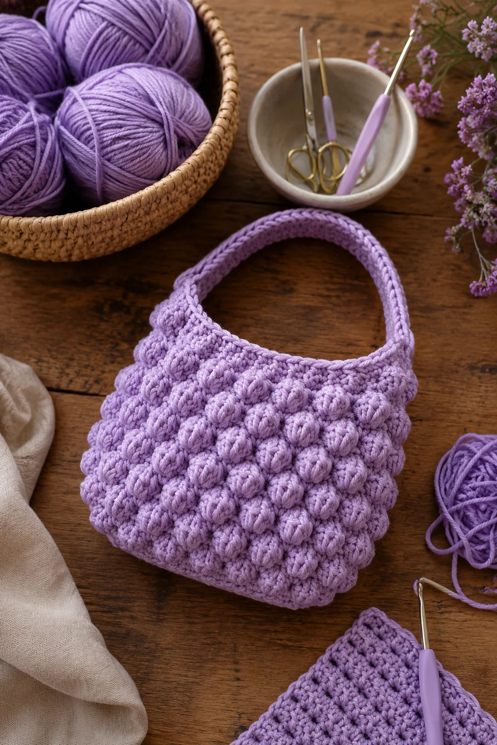 Mini Lavender Crochet Bubble Bag — crochet bubble bag style outfit