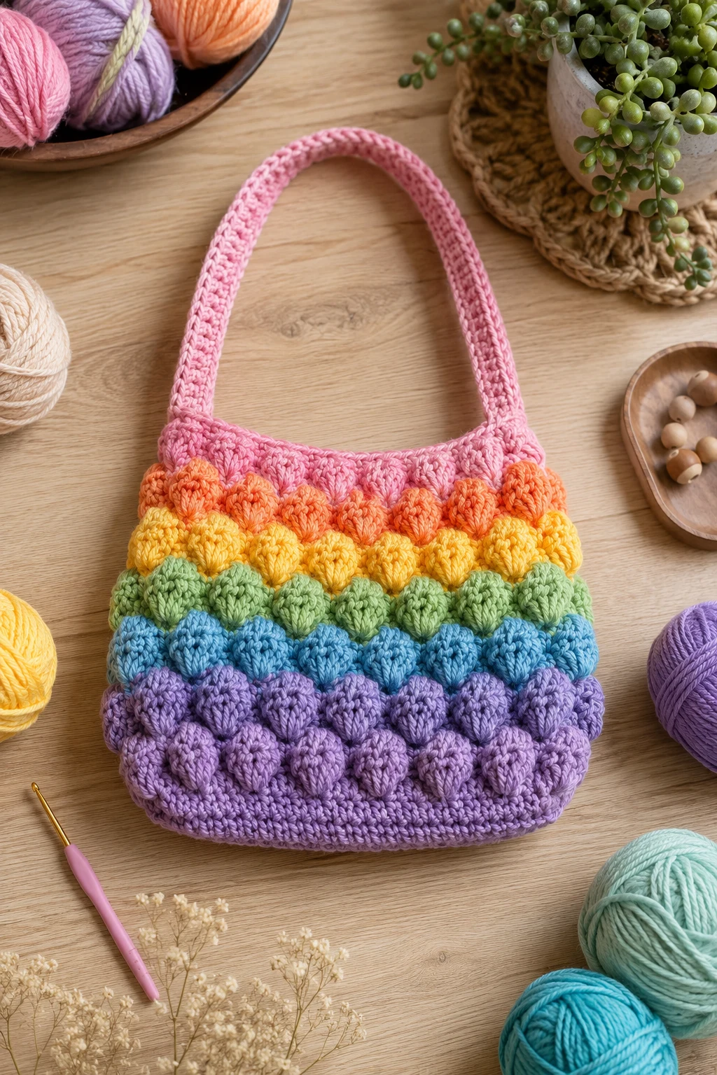 Rainbow Bubble Shoulder Bag — crochet bubble bag style outfit