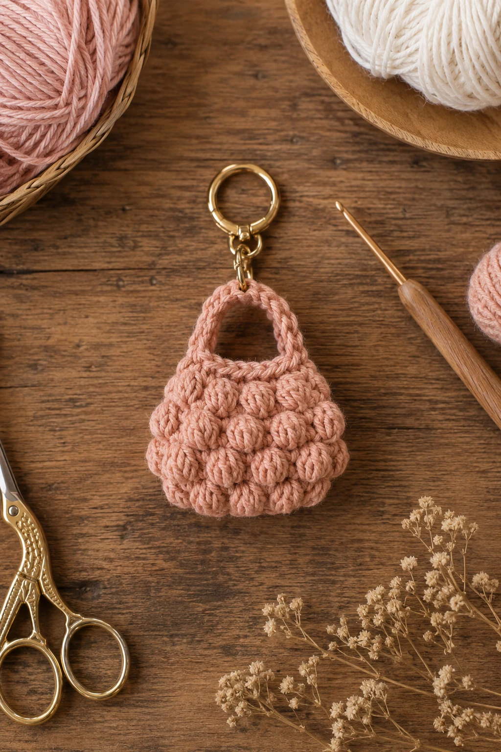 Tiny Bubble Bag Charm — crochet bubble bag style outfit