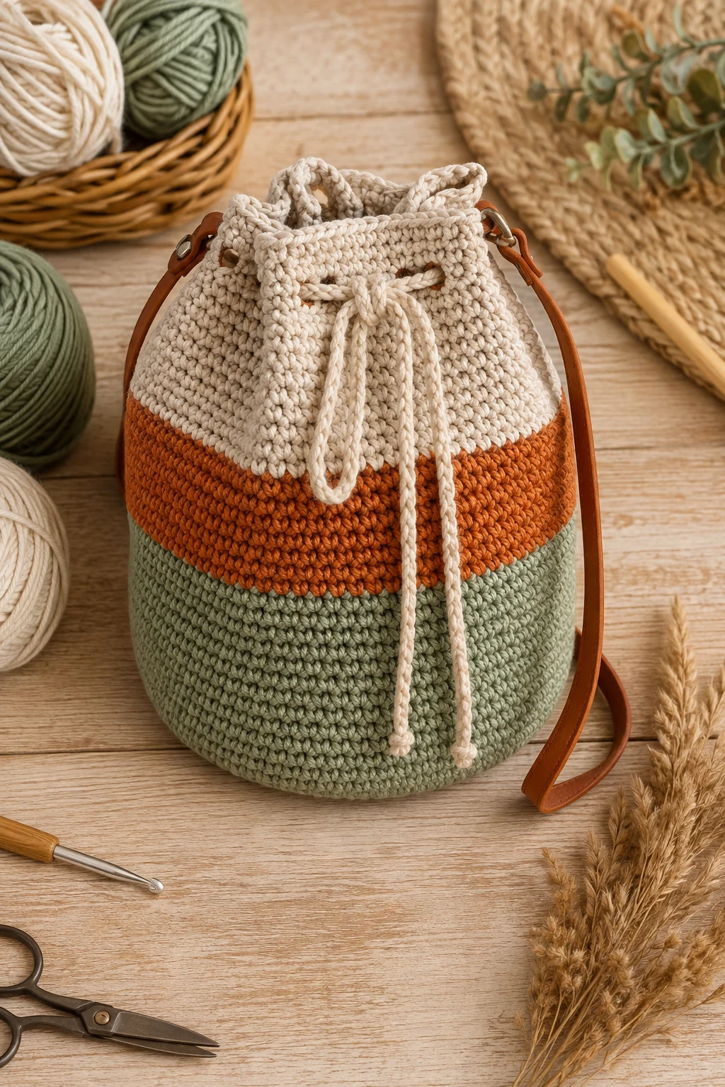 Color-Blocked Summer Bucket — crochet bucket bag style outfit