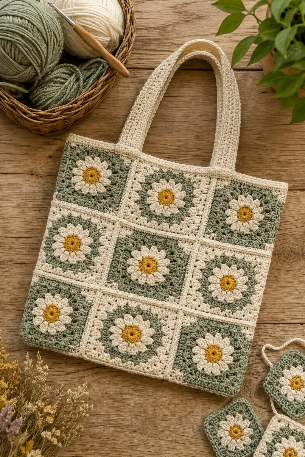 Granny-Square Checkered Crochet Bag — crochet checkered bag style outfit