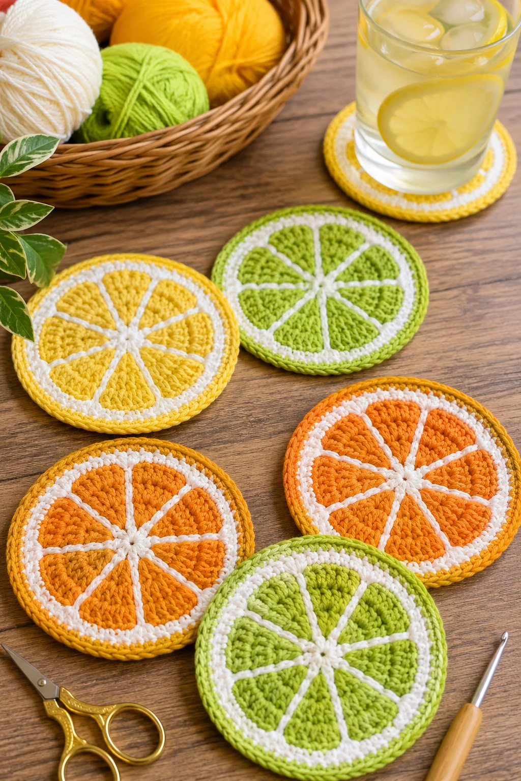 Classic Citrus Rounds — crochet coaster ideas style outfit