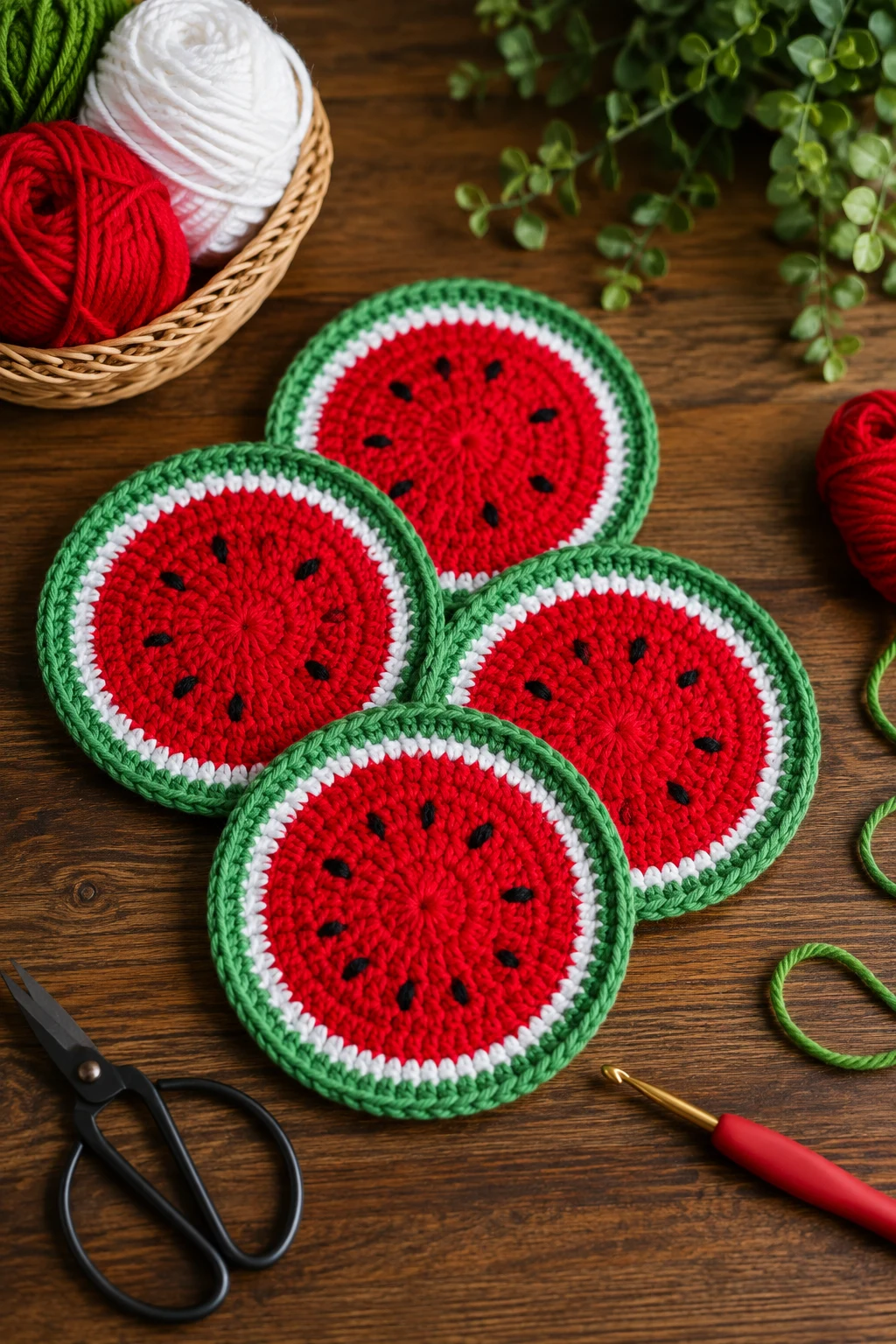 Watermelon Slice Coasters — crochet coaster ideas style outfit