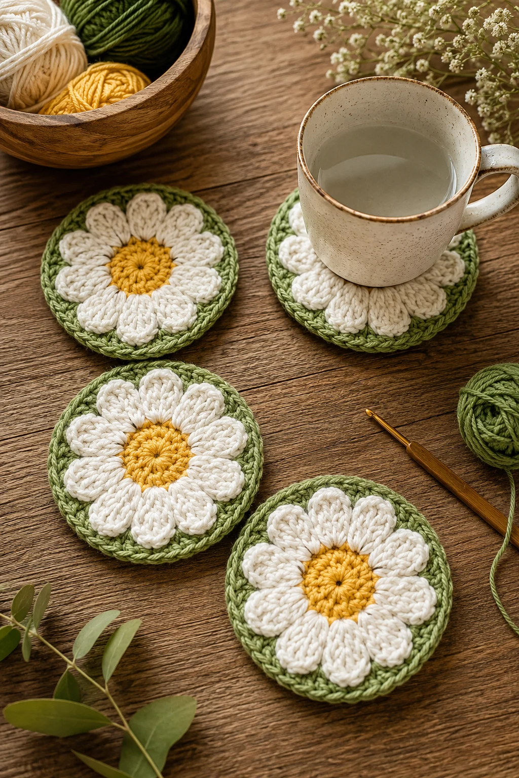 Daisy Garden Coasters — crochet coaster ideas style outfit