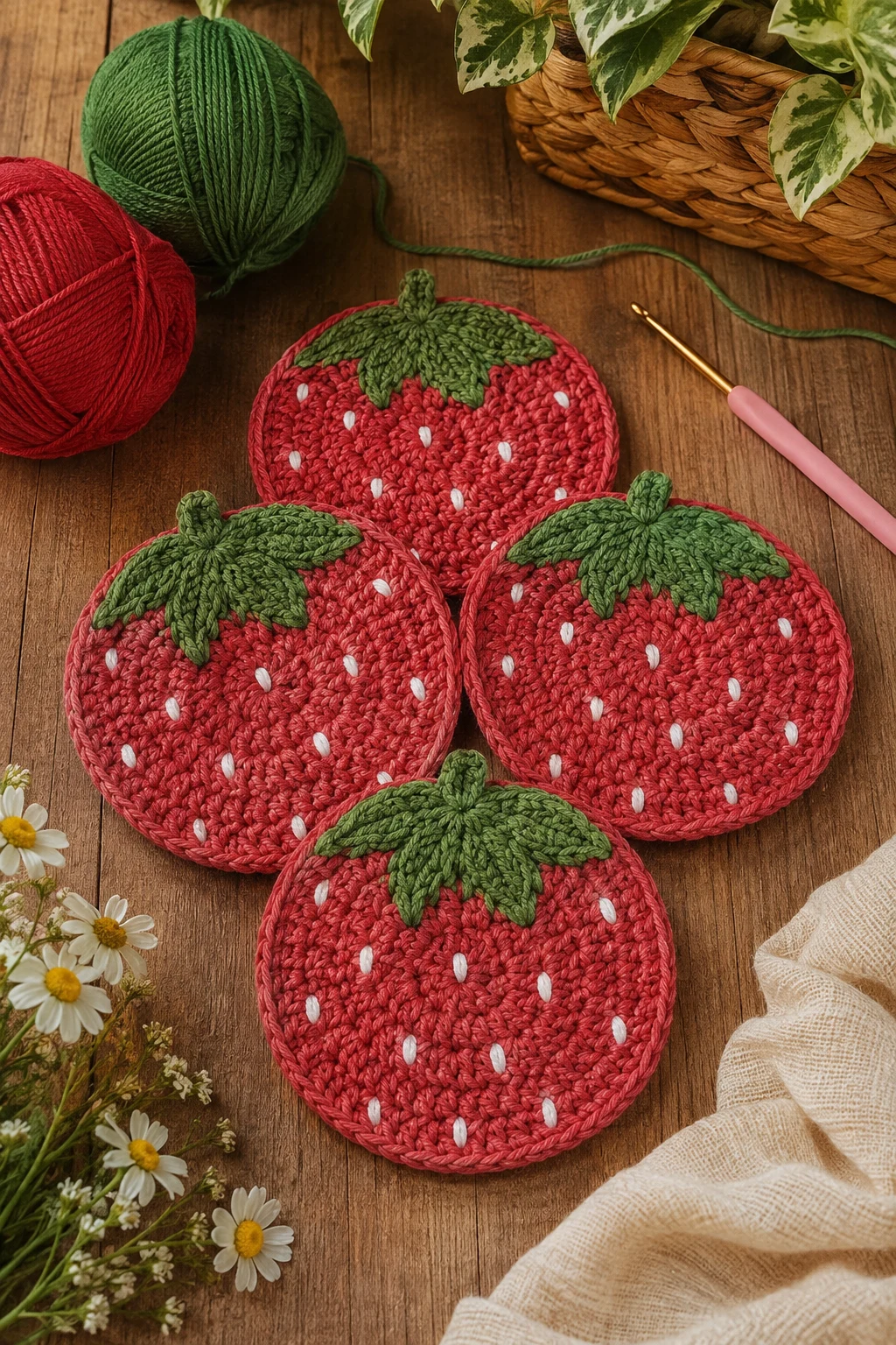 Strawberry Sweethearts — crochet coaster ideas style outfit