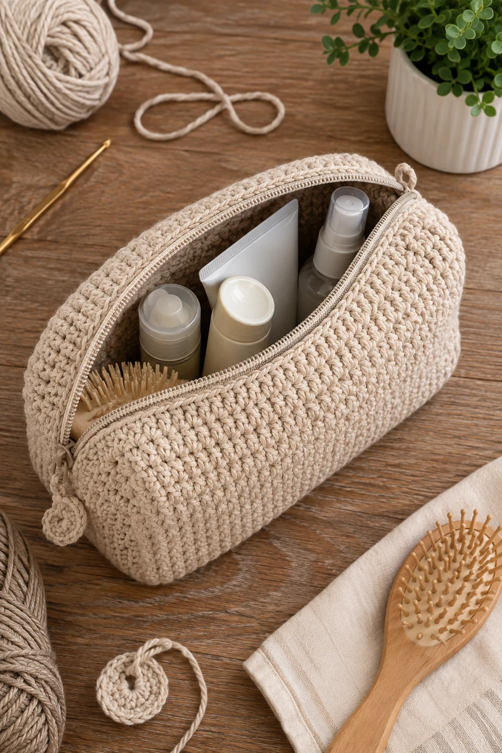 Travel Toiletry Crochet Bag — crochet cosmetic bag style outfit