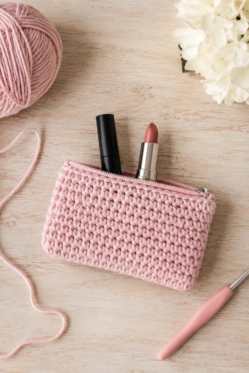 Mini Lipstick & Mascara Pouch — Crochet cosmetic bag style outfit