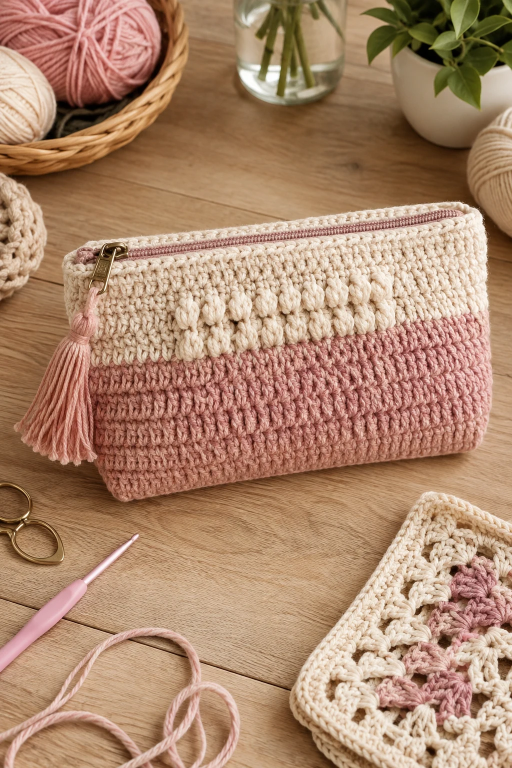 Personalized Gift Crochet Cosmetic Bag — Crochet cosmetic bag style outfit