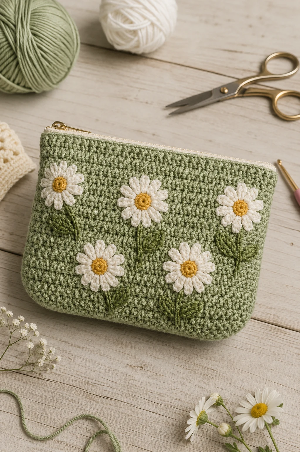 Daisy Garden Makeup Bag — Crochet cosmetic bag style outfit