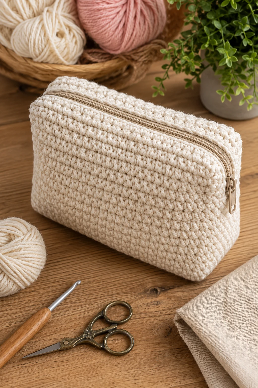 Simple Crochet Cosmetic Bag With a Zipper — Crochet cosmetic bag style outfit