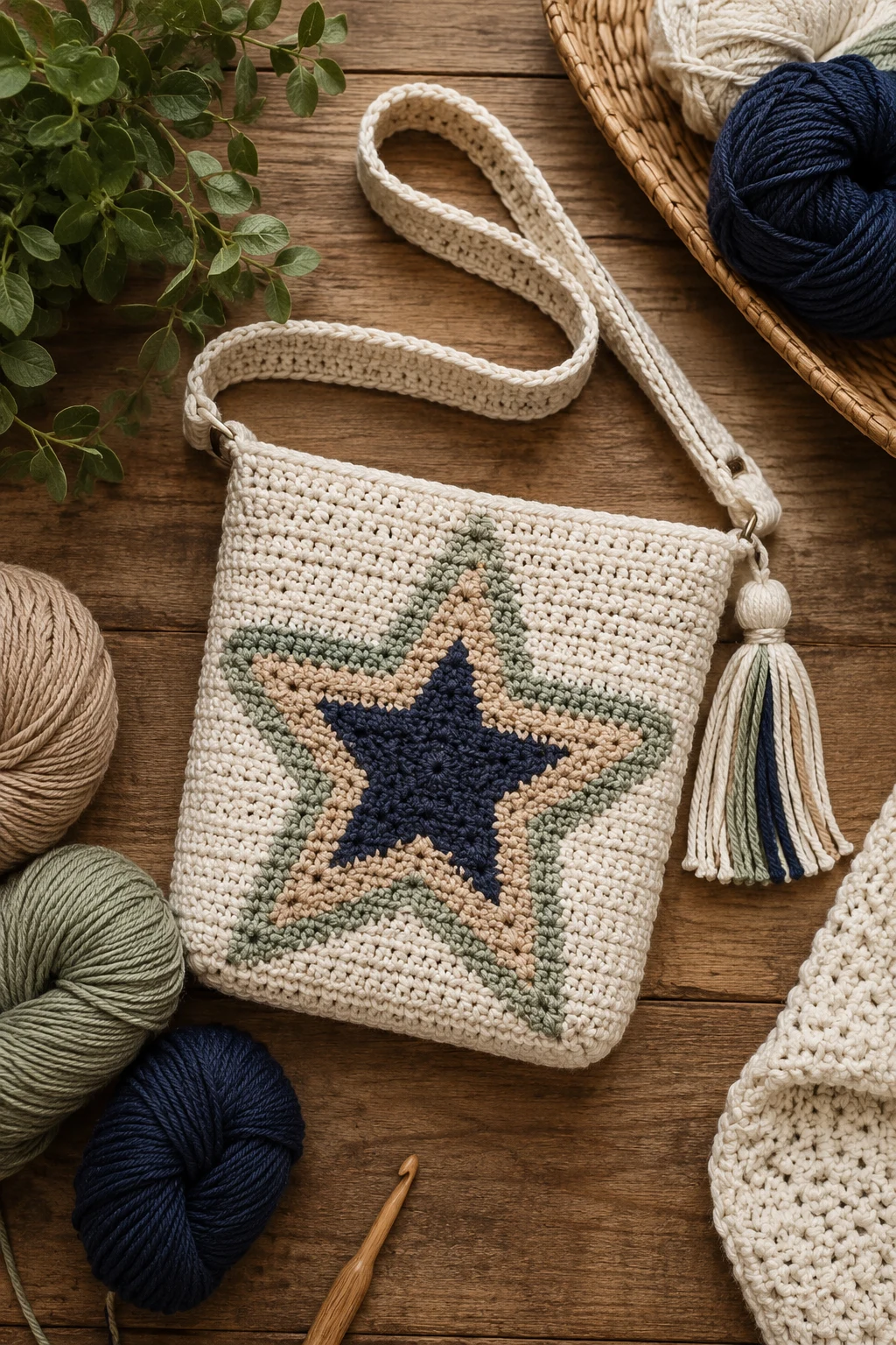 Crochet Crossbody Bag With a Star Motif — crochet crossbody bag style outfit
