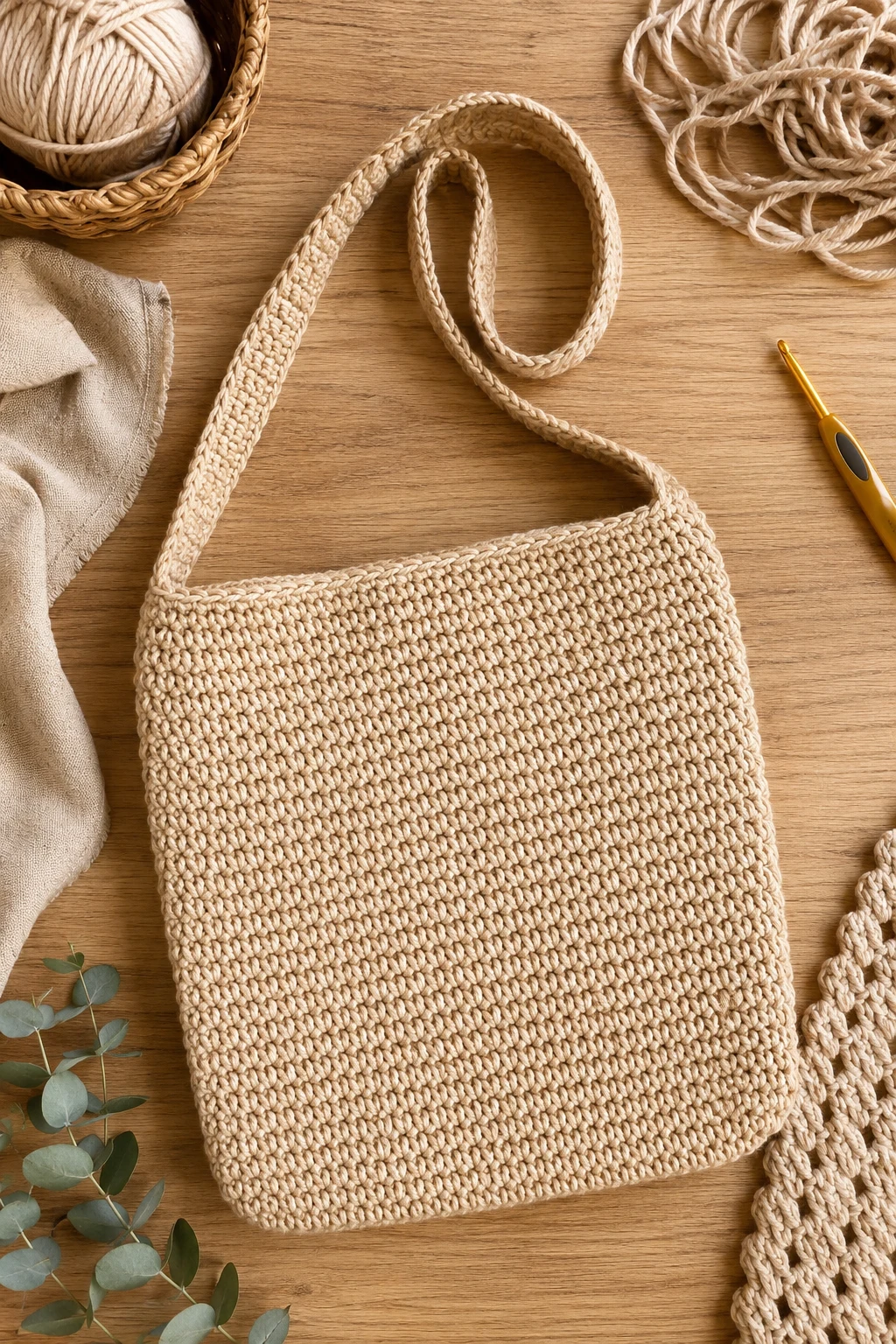 Uniqlo-Inspired Minimal Sling — crochet crossbody bag style outfit