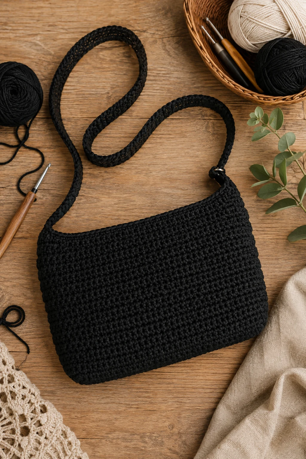 Sleek Black Everyday Bag — crochet crossbody bag style outfit