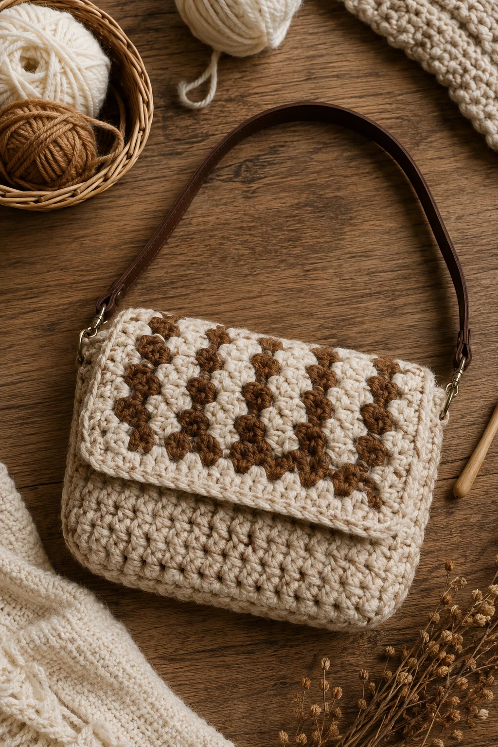Chunky Winter Crossbody — crochet crossbody bag style outfit