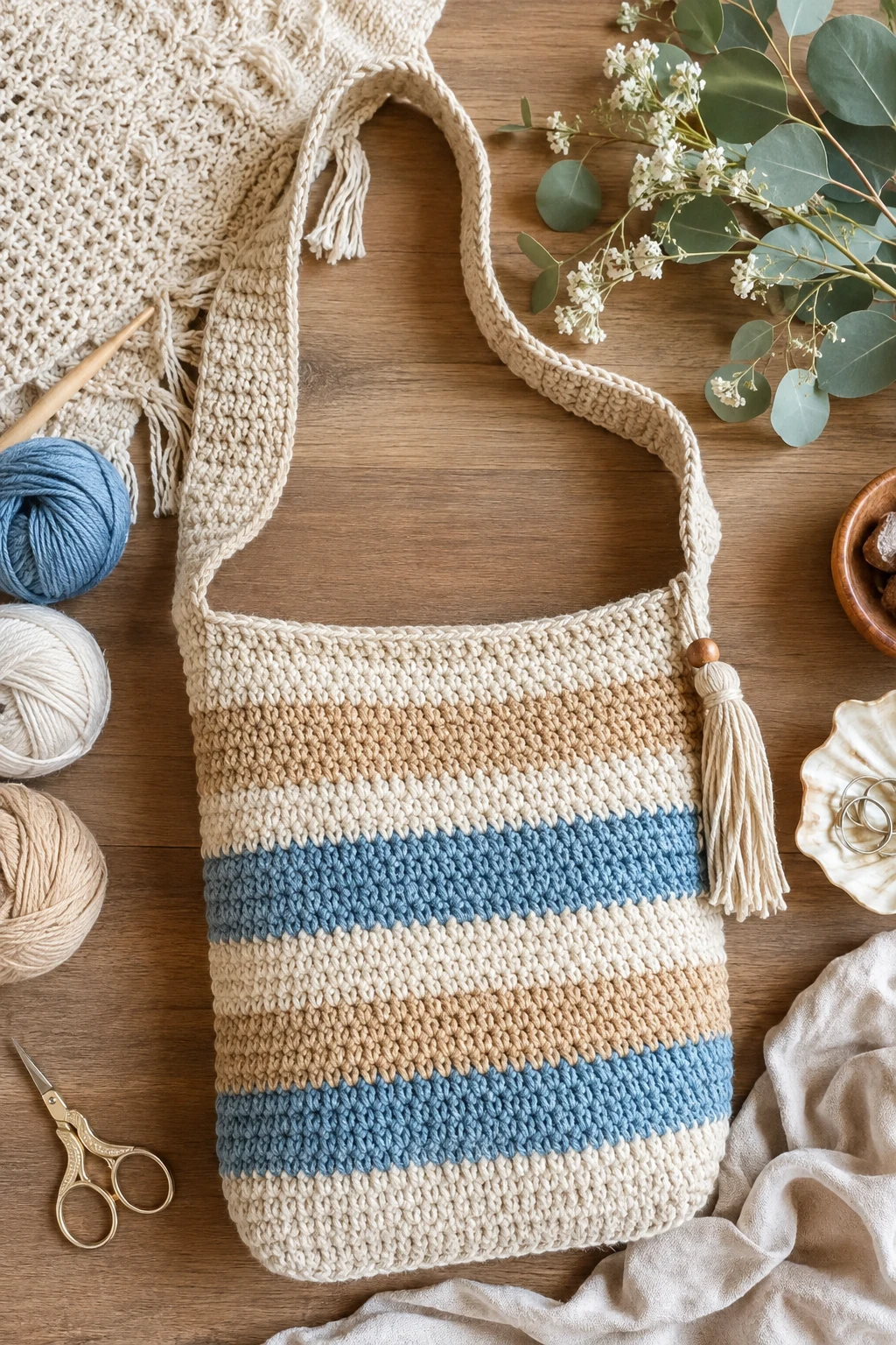 Coastal Stripe Bag — crochet crossbody bag style outfit