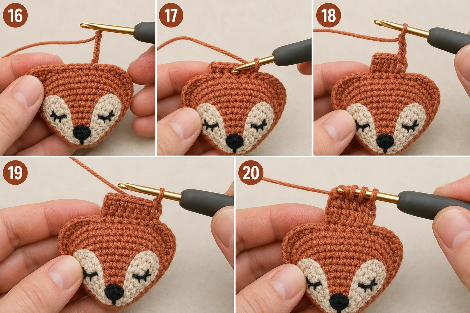 Steps 16–20 — Crochet Deer Applique Pattern Free