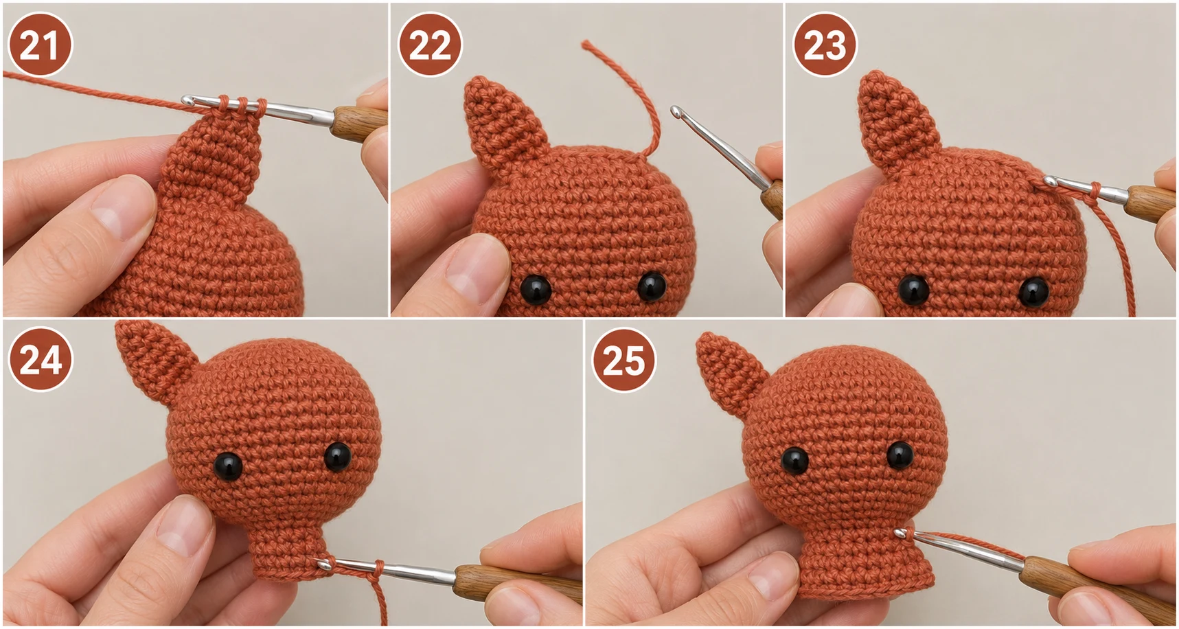 Steps 21–25 — Crochet Deer Applique Pattern Free
