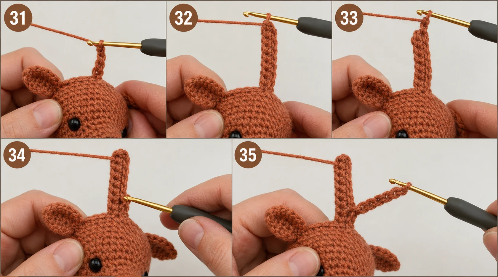 Steps 31–35 — Crochet Deer Applique Pattern Free