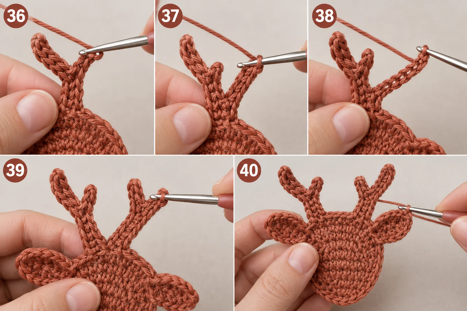 Steps 36–40 — Crochet Deer Applique Pattern Free