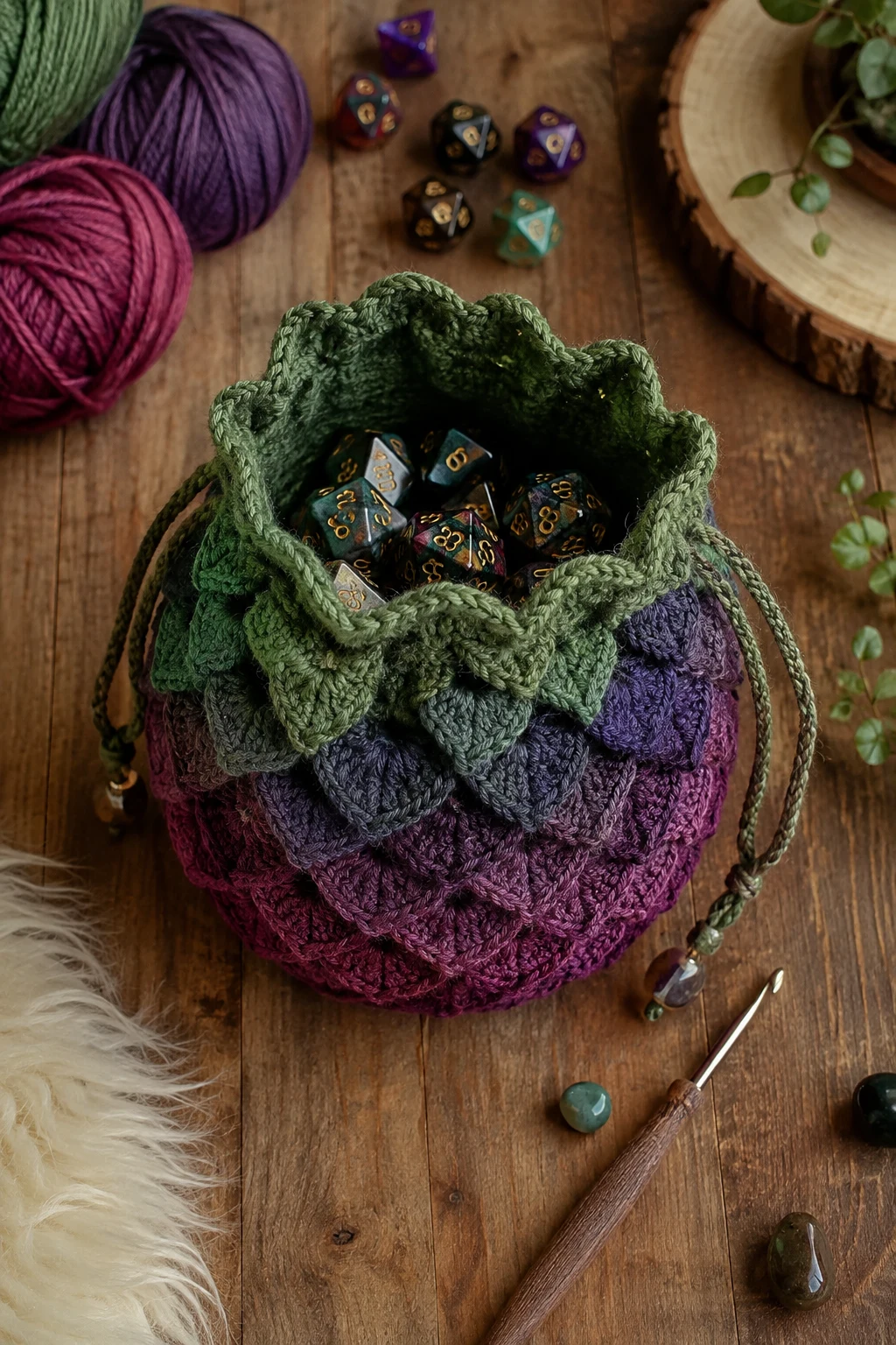 Dragon Egg Dice Nest — crochet dice bag style outfit