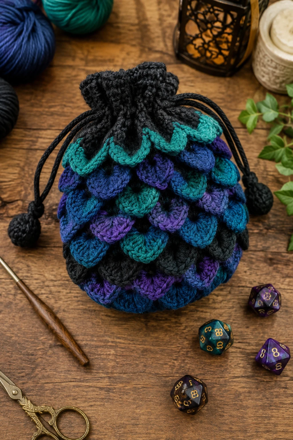 Dragon Scale Dice Pouch — crochet dice bag style outfit