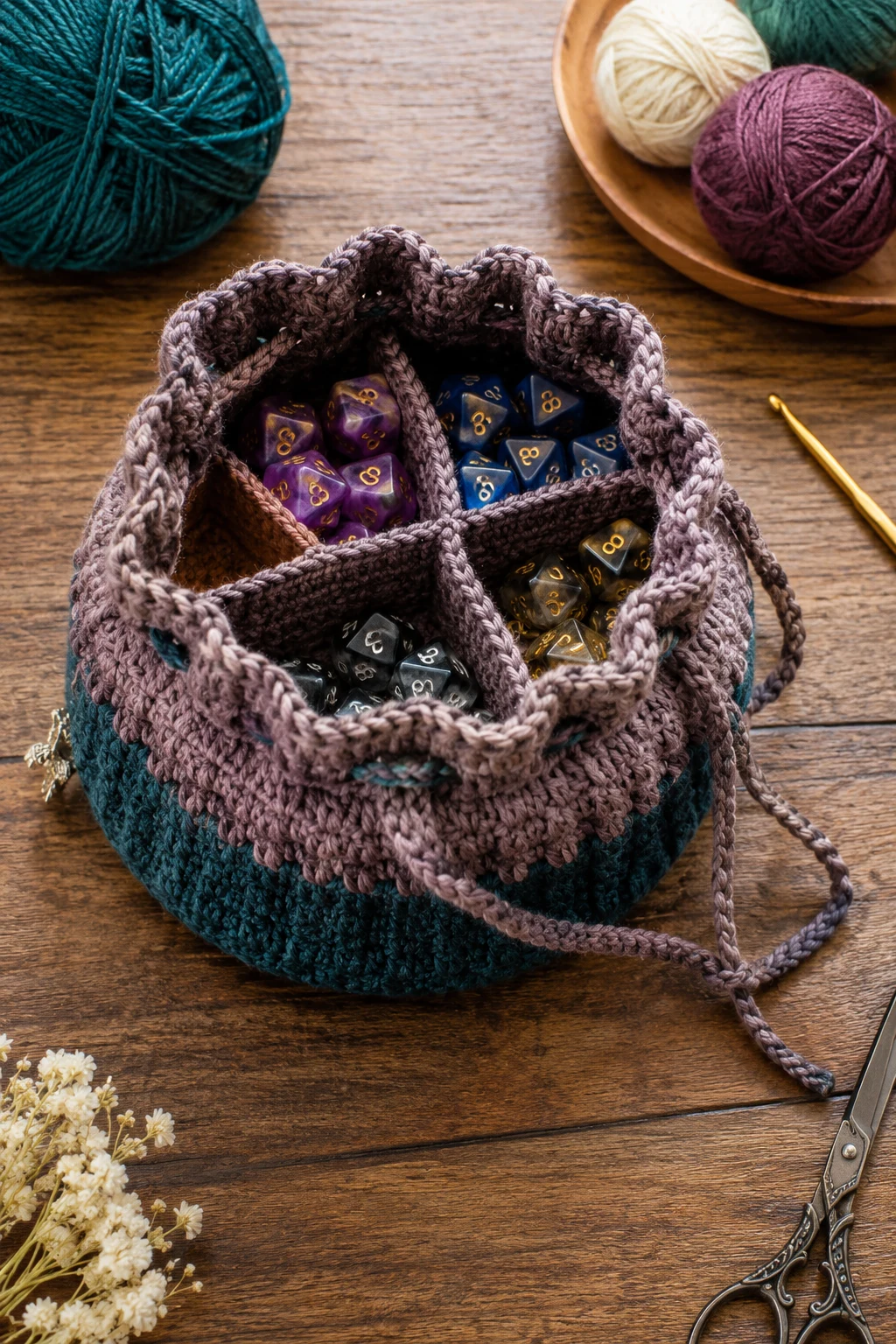 Crochet Dice Bag With Dividers — crochet dice bag style outfit