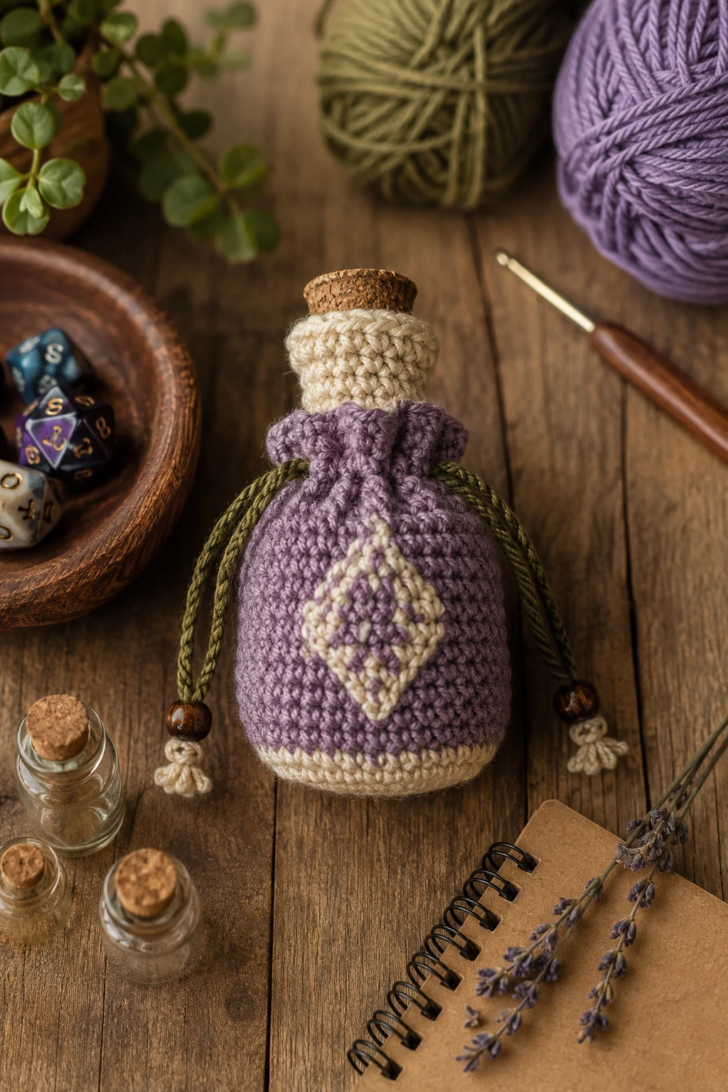 Mini Potion Bottle Pouch — crochet dice bag style outfit