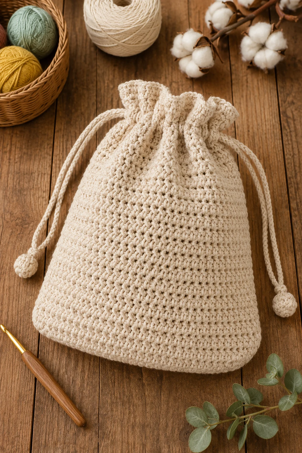 Classic Cotton Crochet Drawstring Bag — crochet drawstring bag style outfit