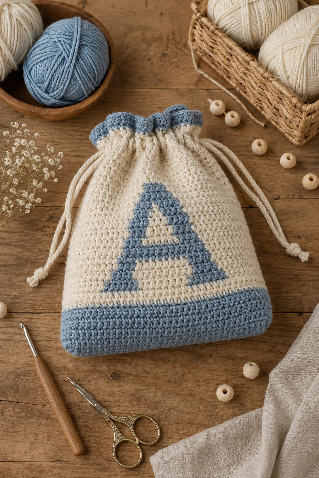 Personalized Initials Pouch — crochet drawstring bag style outfit