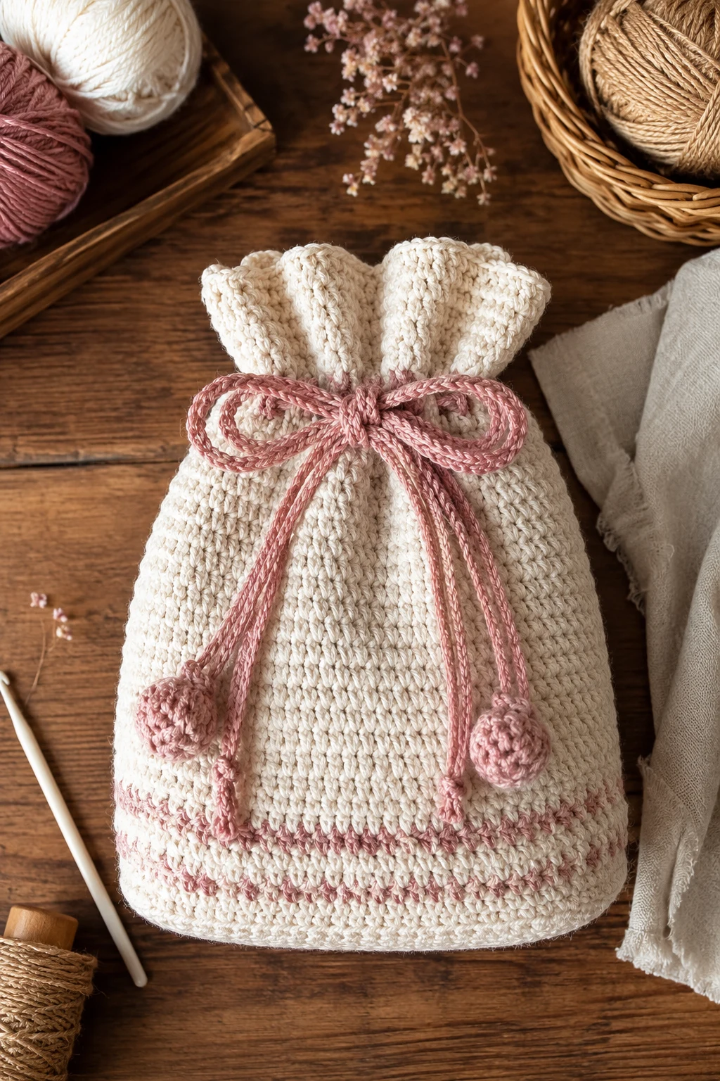 Personalized Gift Bag — crochet drawstring bag style outfit