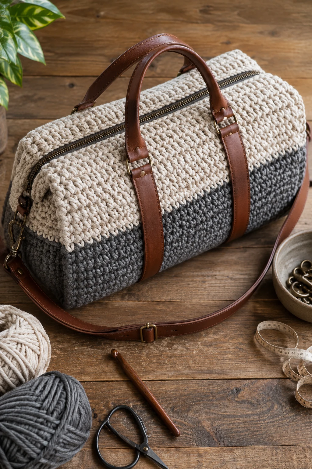 Chunky Weekend Duffle — crochet duffle bag style outfit