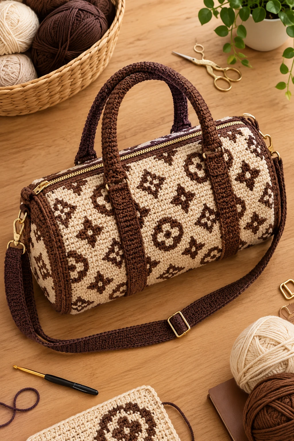 Luxe Monogram-Inspired Duffle — crochet duffle bag style outfit
