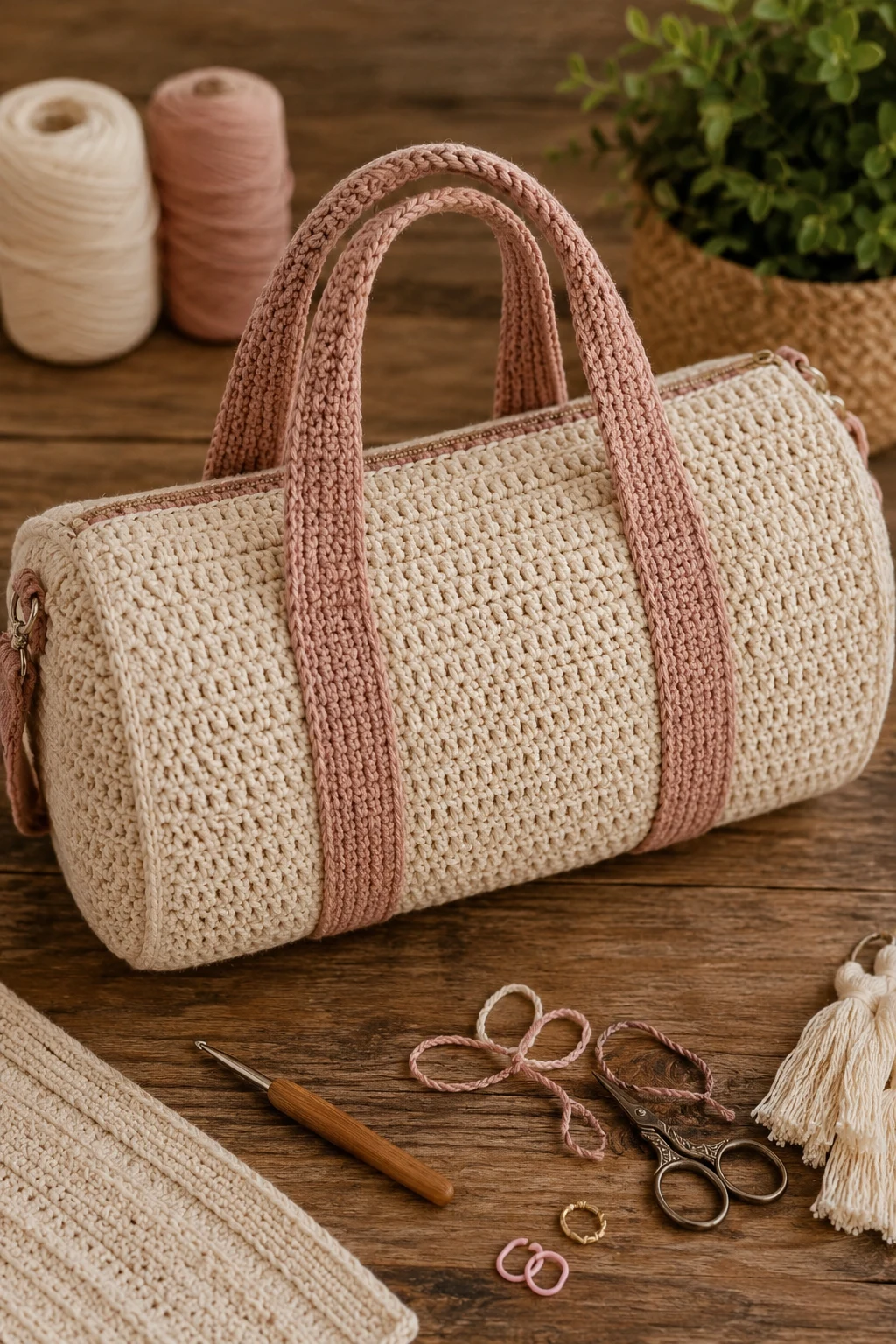 Free-Pattern-Friendly Beginner Duffle — crochet duffle bag style outfit