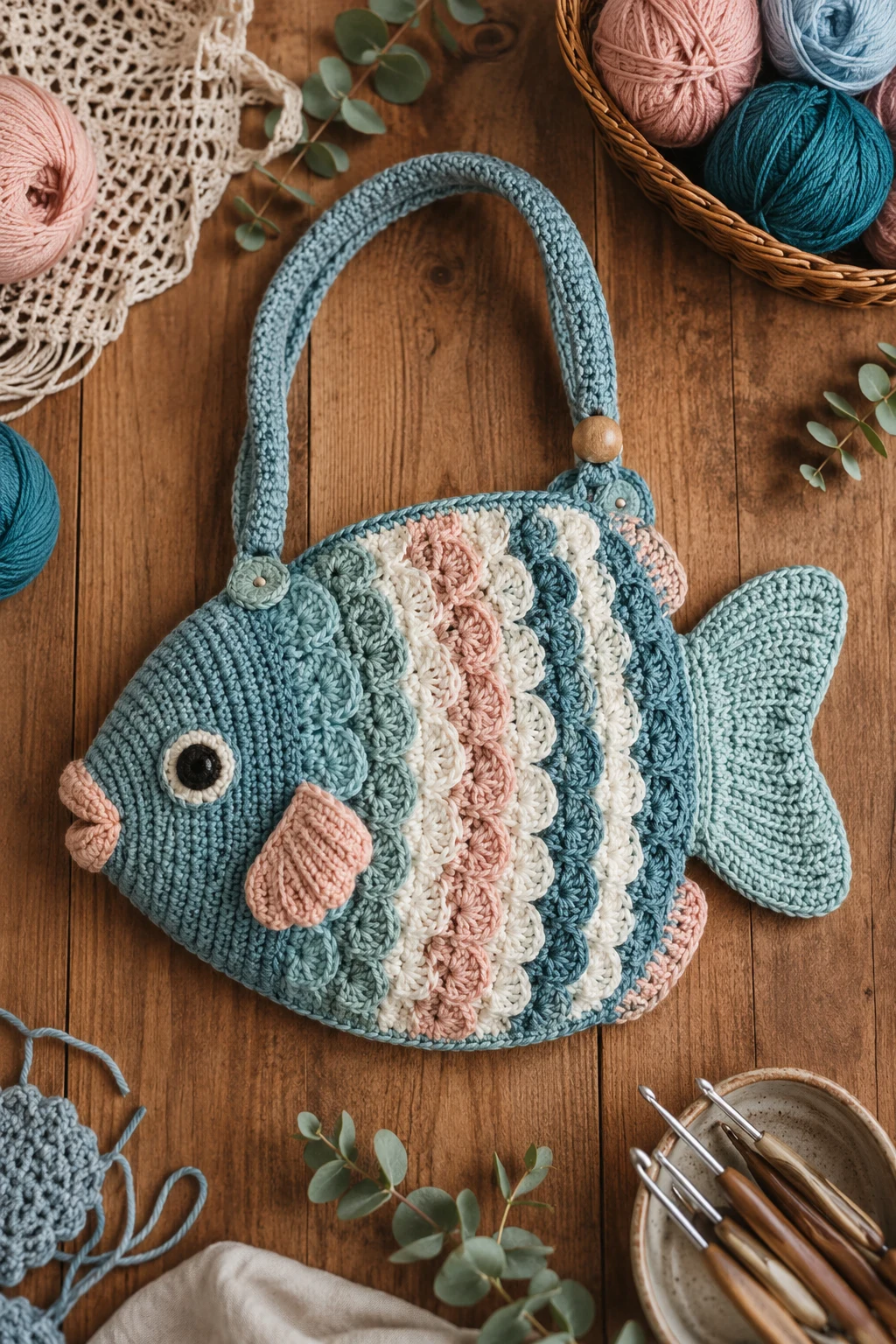 Fish Bag With Textured Scales — crochet fish bag style outfit