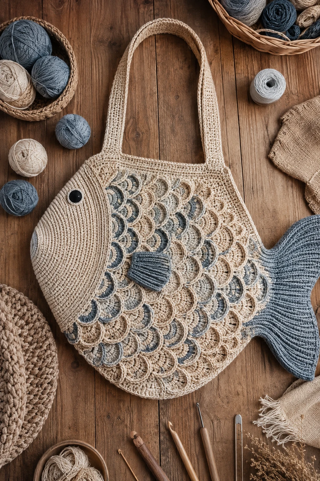 Giant Oversized Fish Shopper — crochet fish bag style outfit