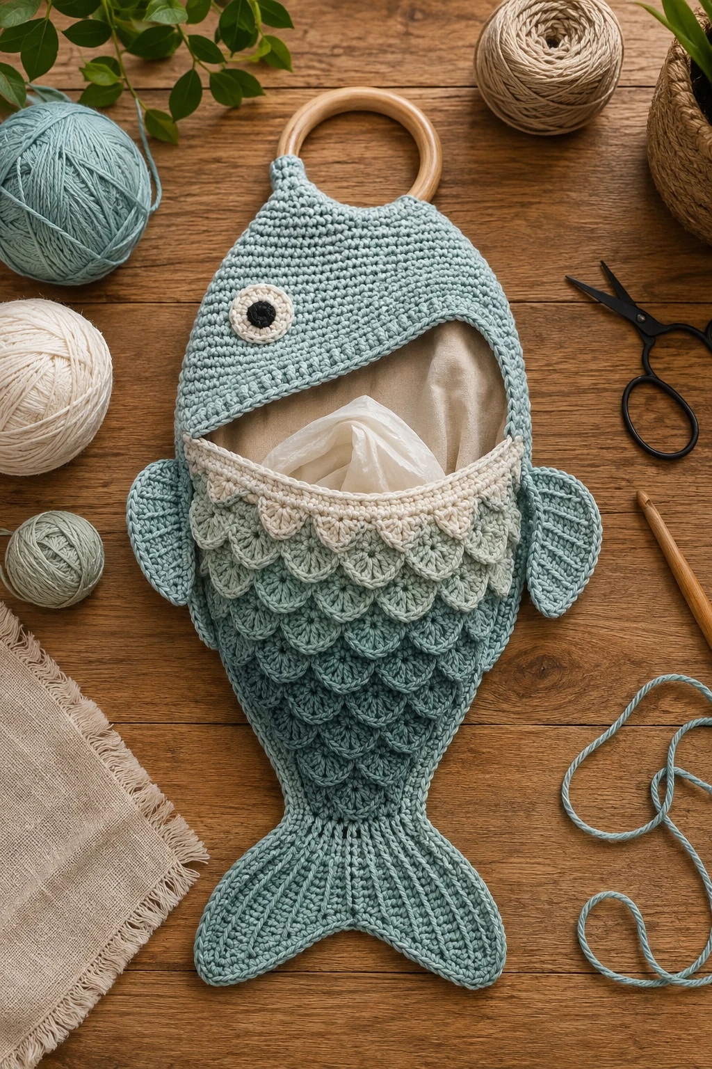 Fish Bag Holder With a Practical Twist — crochet fish bag style outfit