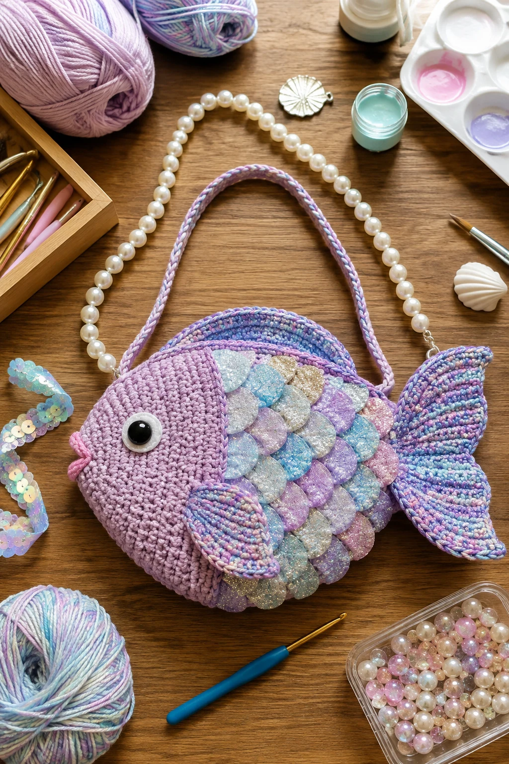 Sparkly Mermaid Fish Bag — crochet fish bag style outfit