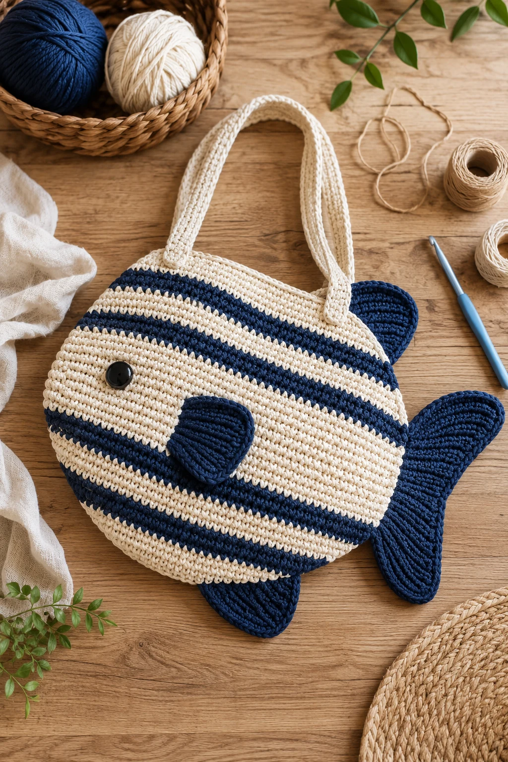 Striped Nautical Fish Tote — crochet fish bag style outfit
