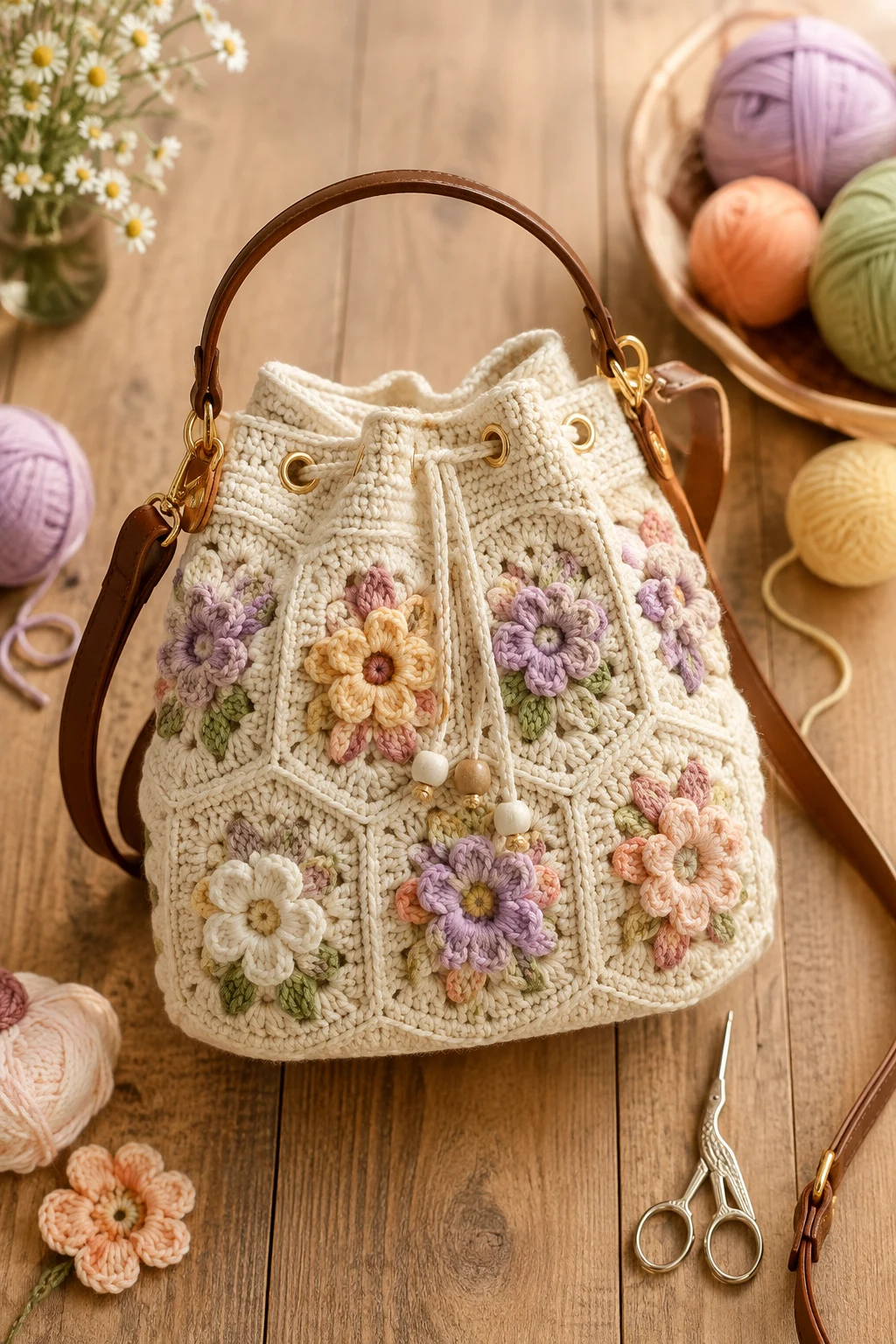 Crochet Flower Bucket Bag — crochet flower bag style outfit