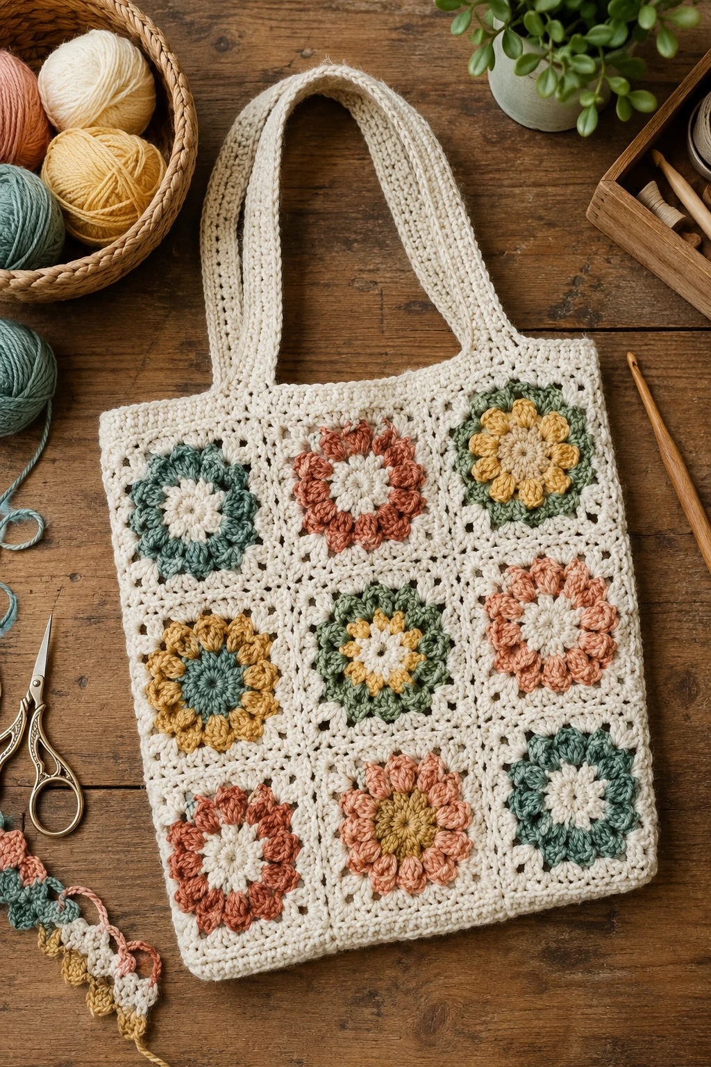Granny Square Crochet Flower Bag — crochet flower bag style outfit