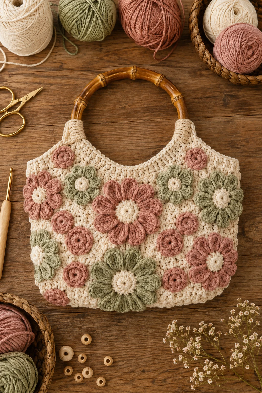 Crochet Flower Bag With a Statement Handle — crochet flower bag style outfit
