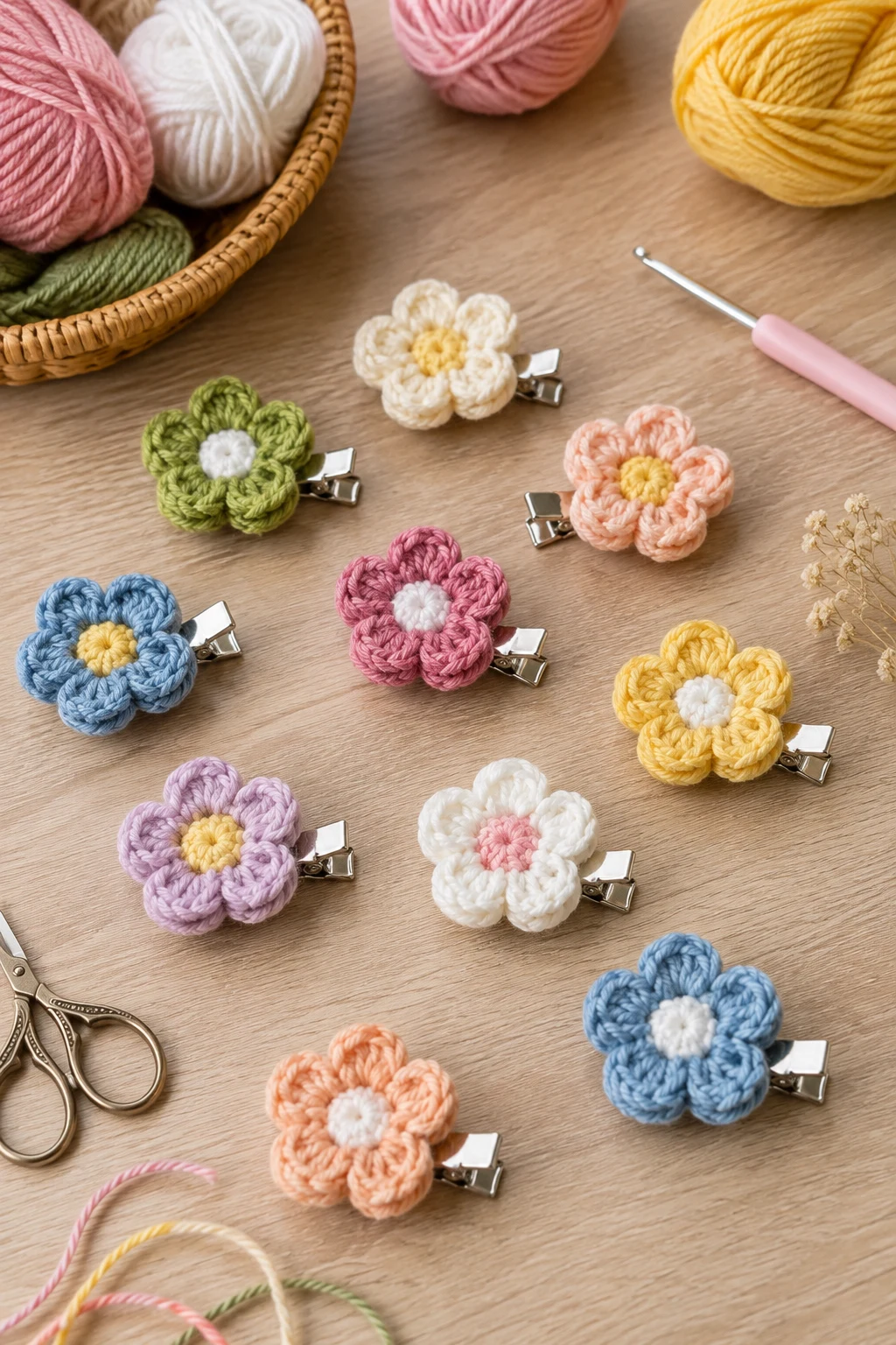 Tiny Flower Hair Clips — crochet flower ideas style outfit