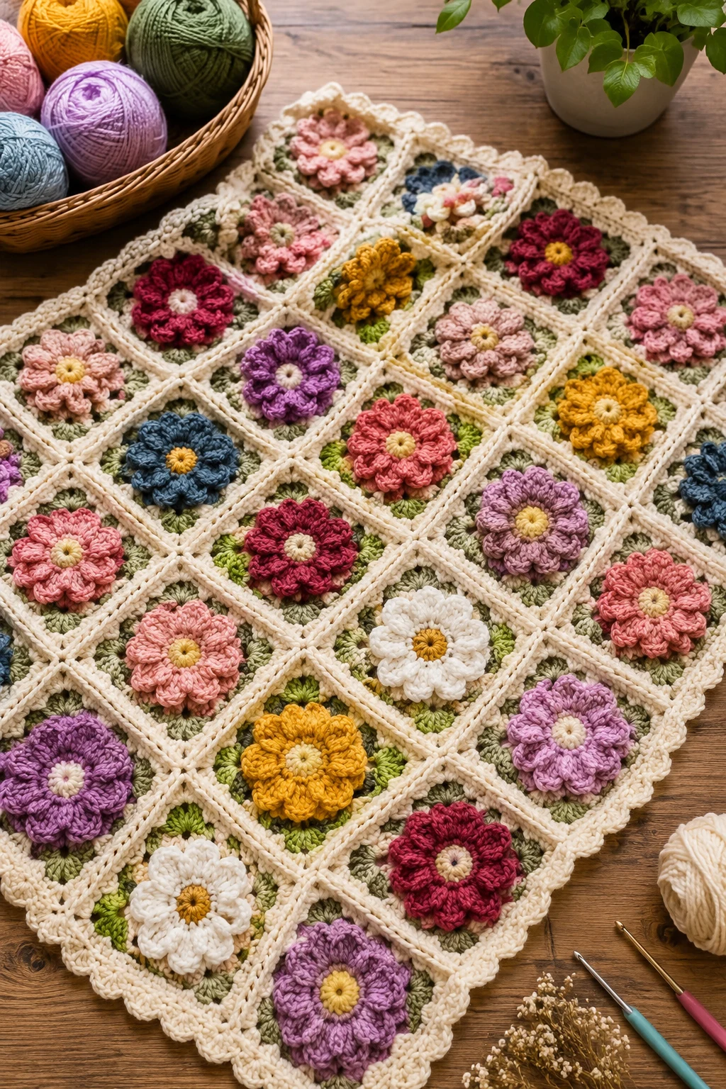 Flower Granny Square Blanket — crochet flower ideas style outfit