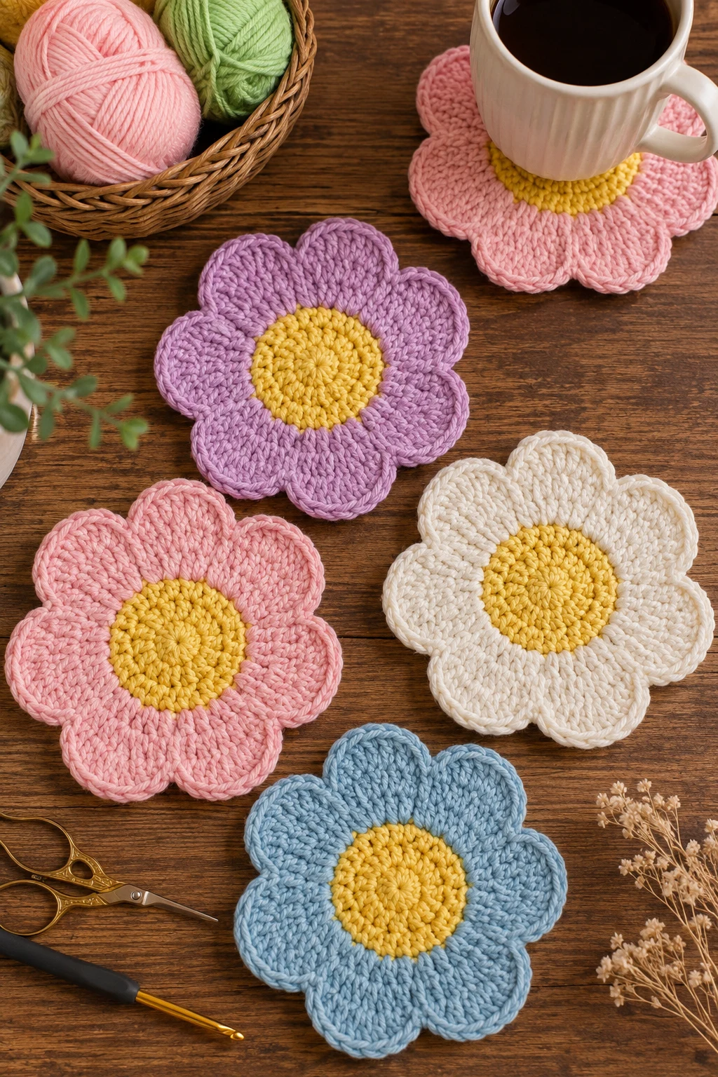 Cheerful Crochet Flower Coasters — crochet flower ideas style outfit