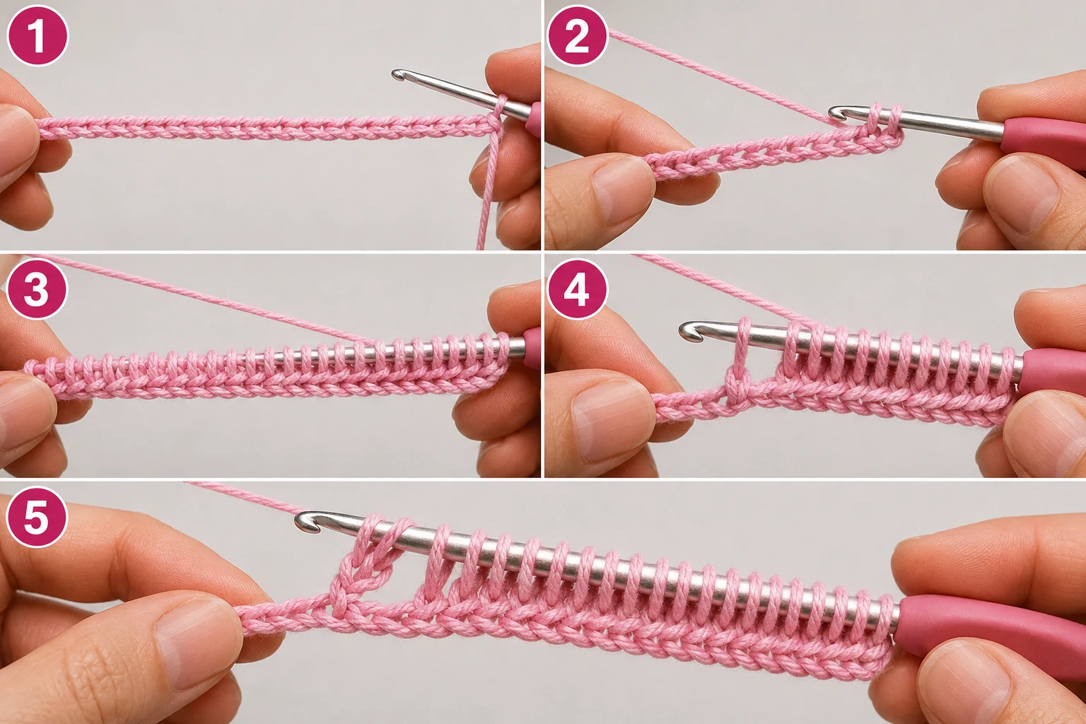 Steps 1–5 — crochet flower patterns